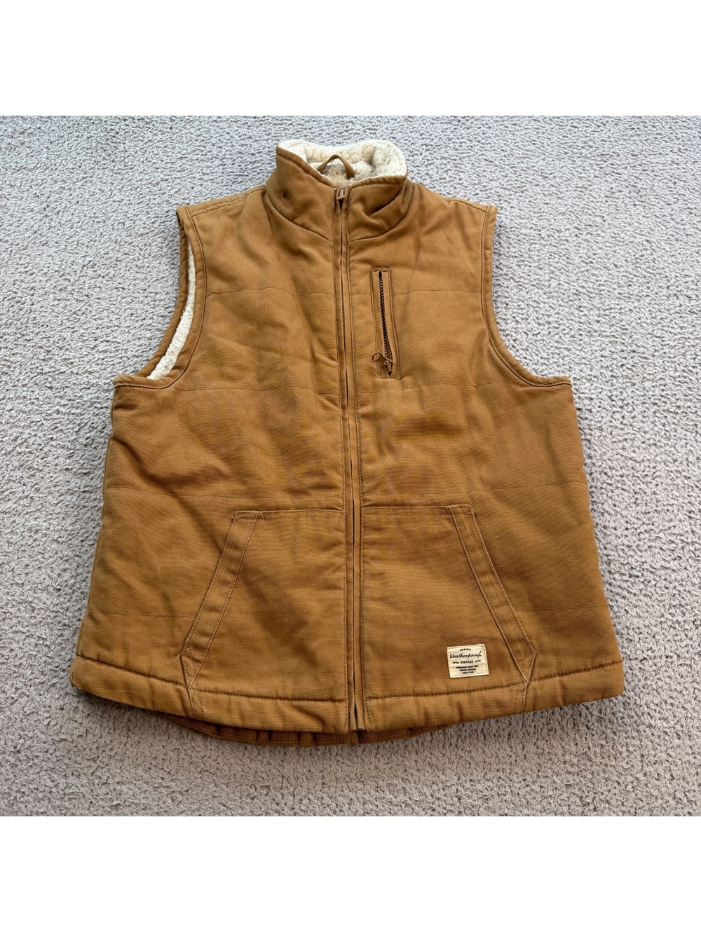 Weatherproof Vintage Boys M 10/12 Sherpa Lined Canvas Workwear Vest Brown